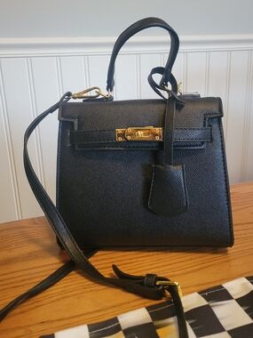 Faux Mini Kelly Crossbody Bag with Gold Accent